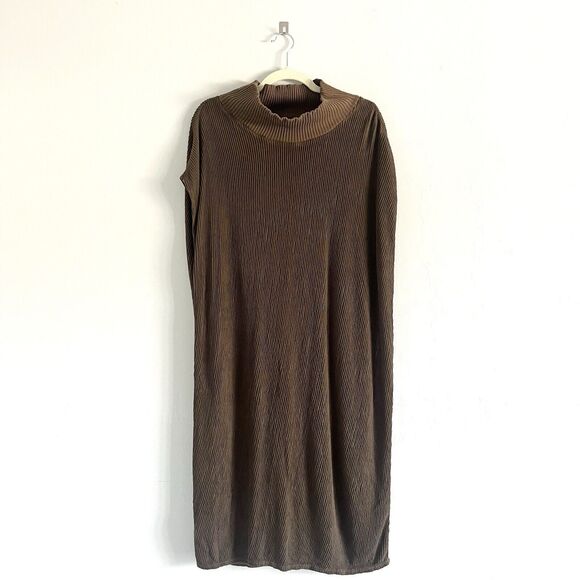 XCVI Poncho Open Back Long Ribbed cape Mock Neck Pullover Duster Brown Sz Small - Picture 1 of 7